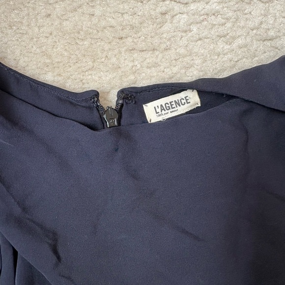 L’AGENCE 100% silk navy blue sleeveless midi dress with front sash, sz 6 - Picture 2 of 7